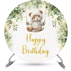 Lofaris Greenery Teddy Bear Swing Round Birthday Backdrop