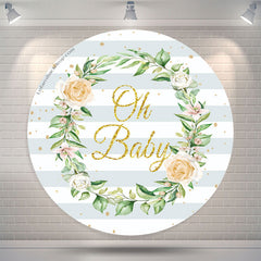 Lofaris GreenWhite Floral Round Baby Shower Backdrop Cover