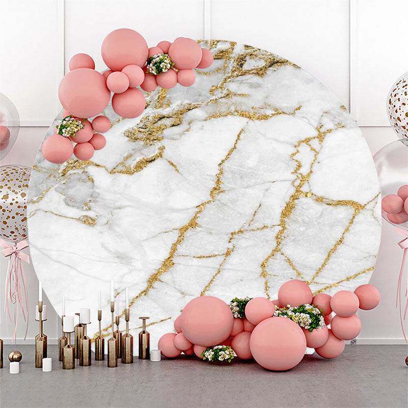 Lofaris Grey And Gold Marble Simple Round Birthday Backdrop