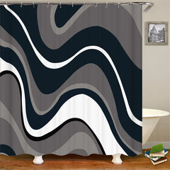 Lofaris Grey Balck Modern Abstract Wave Lines Shower Curtain
