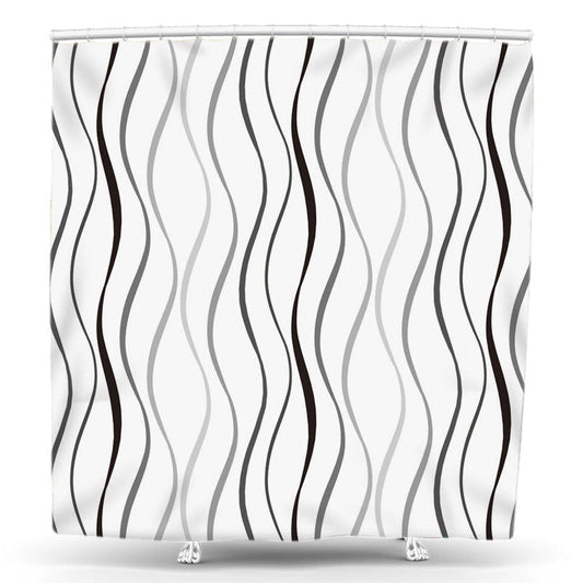 Lofaris Grey Black White Wave Bathroom Shower Curtain