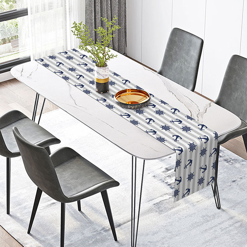 Lofaris Grey Blue Anchor Navigation Coastal Table Runner