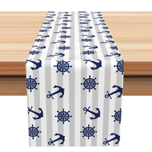 Lofaris Grey Blue Anchor Navigation Coastal Table Runner