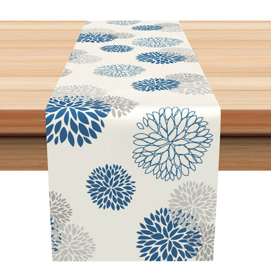 Lofaris Grey Blue Floral Beige Simple Morden Table Runner