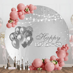 Lofaris Grey Diamonds Balloons Round Backdrop For Birthday