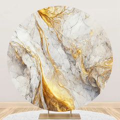 Lofaris Grey Golden Marble Abstract Round Birthday Backdrop