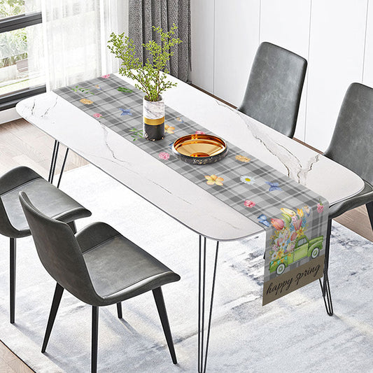 Lofaris Grey Plaid Colors Floral Green Car Table Runner