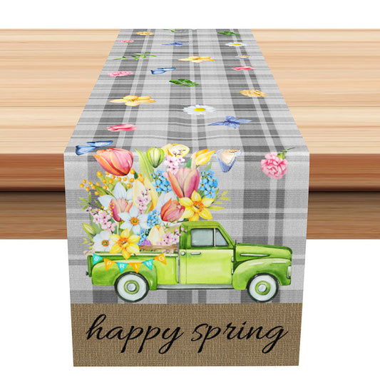 Lofaris Grey Plaid Colors Floral Green Car Table Runner