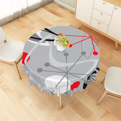 Lofaris Grey Red Black Lines Spots Abstract Round Tablecloth