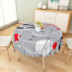 Lofaris Grey Red Black Lines Spots Abstract Round Tablecloth