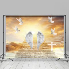 Lofaris Grey Stair White Pigeon Wing Cross Memorial Backdrop