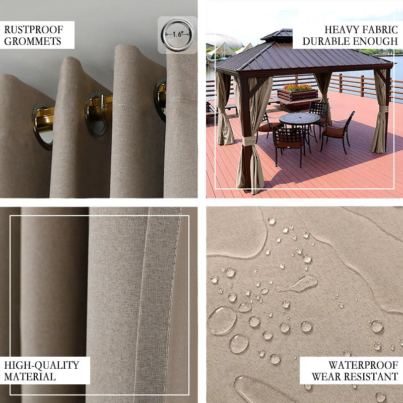 Lofaris Grey Waterproof Grommet Top Outdoor Curtains for Gazebo