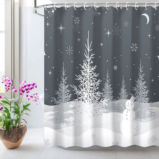 Lofaris Grey White Snowman Tree Christmas Shower Curtain