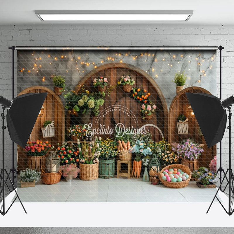 Lofaris Grey White Wall Floral Easter Photography Backdrop