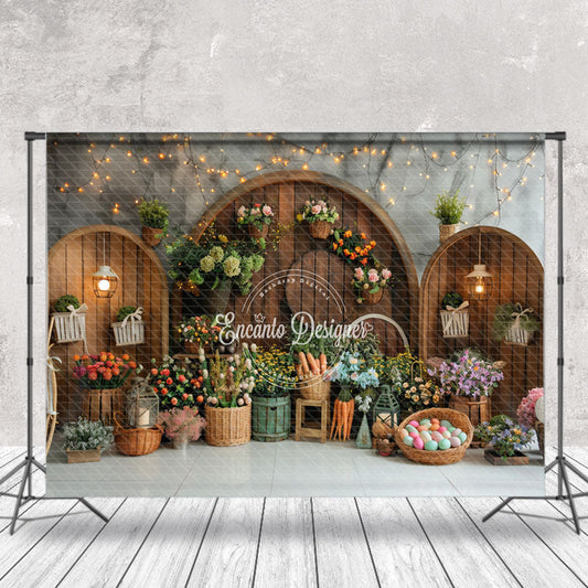 Lofaris Grey White Wall Floral Easter Photography Backdrop