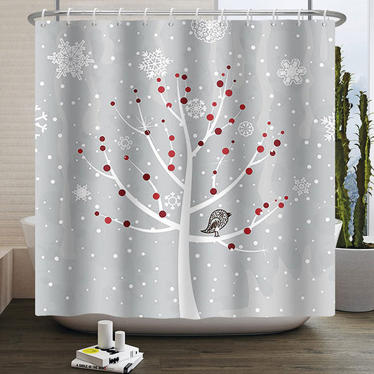 Lofaris Grey Winter Snowflake Tree Bathroom Shower Curtain
