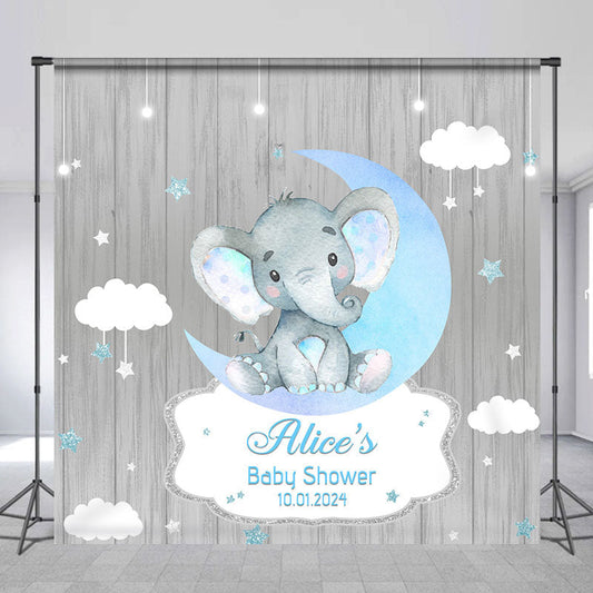 Lofaris Grey Wood Elephant Moon Custom Baby Shower Backdrop