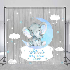 Lofaris Grey Wood Elephant Moon Custom Baby Shower Backdrop