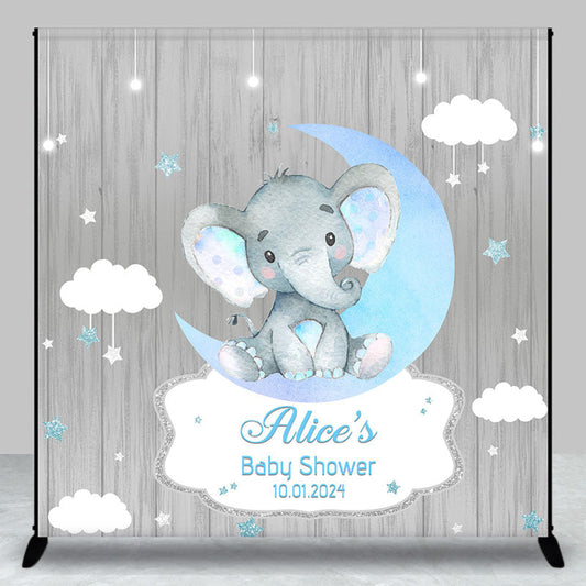 Lofaris Grey Wood Elephant Moon Custom Baby Shower Backdrop