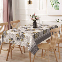Lofaris Grey Yellow Dense Flower Prints Rectangle Tablecloth