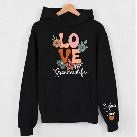 Lofaris Groovy Floral Love Grandmalife Custom Name Hoodie