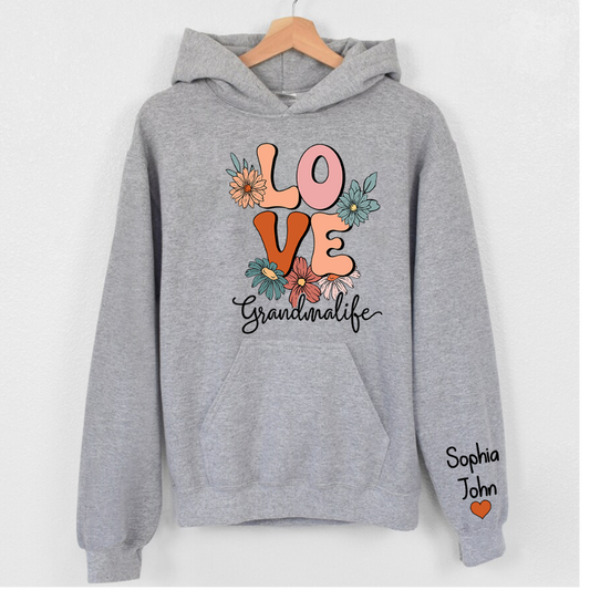 Lofaris Groovy Floral Love Grandmalife Custom Name Hoodie