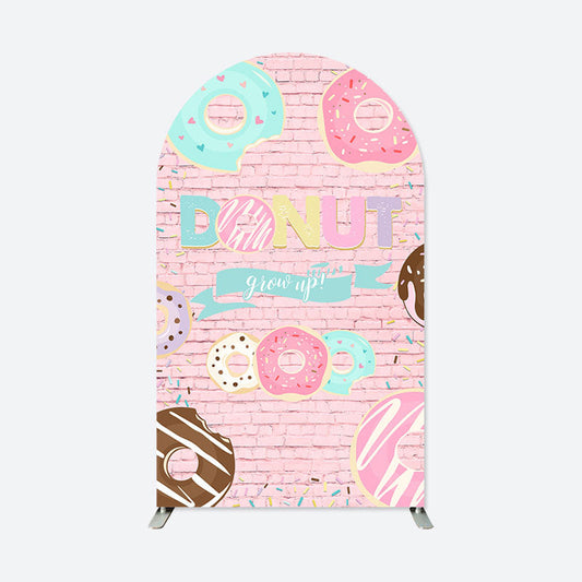 Lofaris Grow Up Brick Wall Cute Donut Birthday Arch Backdrop