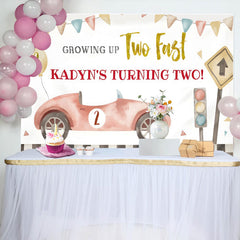 Lofaris Growing Up Two Fastred Car 2nd Birthday Backdrop