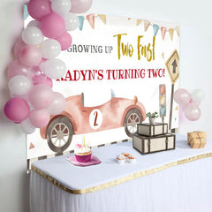 Lofaris Growing Up Two Fastred Car 2nd Birthday Backdrop