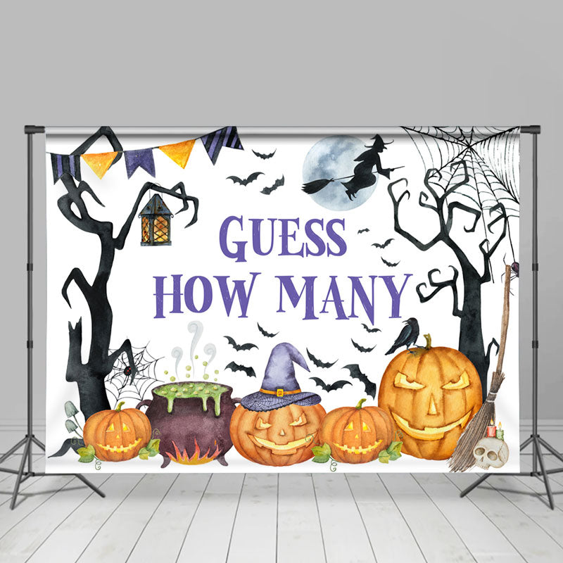 Lofaris Guess How Many Pumpkin Witch White Halloween Backdrop