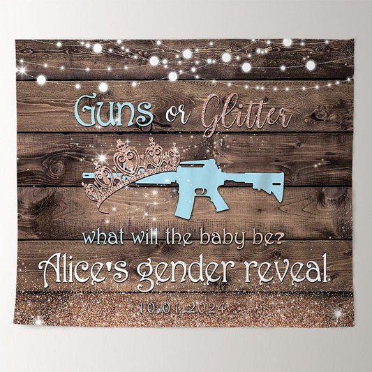 Lofaris Gun Or Glitter Wood Custom Gender Reveal Backdrop