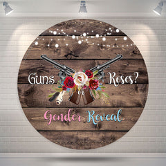 Lofaris Guns Or Roses Floral Wood Circle Gender Reveal Backdrop