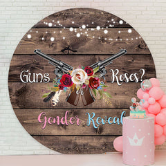 Lofaris Guns Or Roses Floral Wood Circle Gender Reveal Backdrop