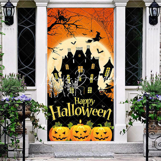 Lofaris Halloween Castle Witch Pumpkin Party Door Cover