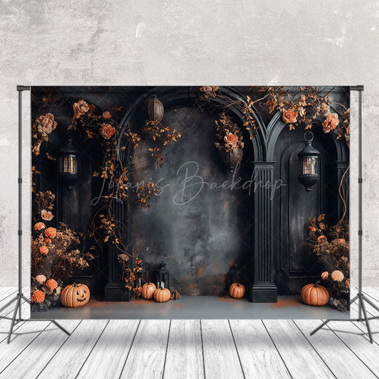 Lofaris Halloween Dark Black Wall Floral Cake Smash Backdrop