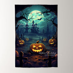 Lofaris Halloween Nightmare Pumpkin Haunted House Backdrop