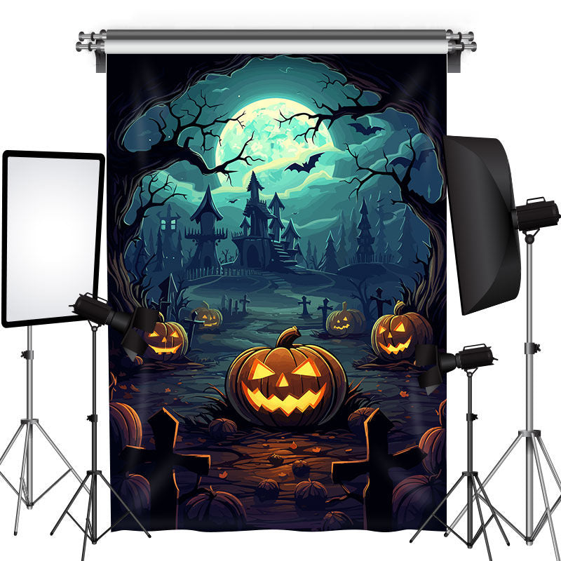Lofaris Halloween Nightmare Pumpkin Haunted House Backdrop