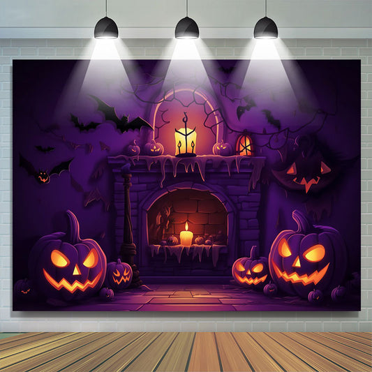 Lofaris Halloween Pumpkin Candle Fireplace Portrait Backdrop