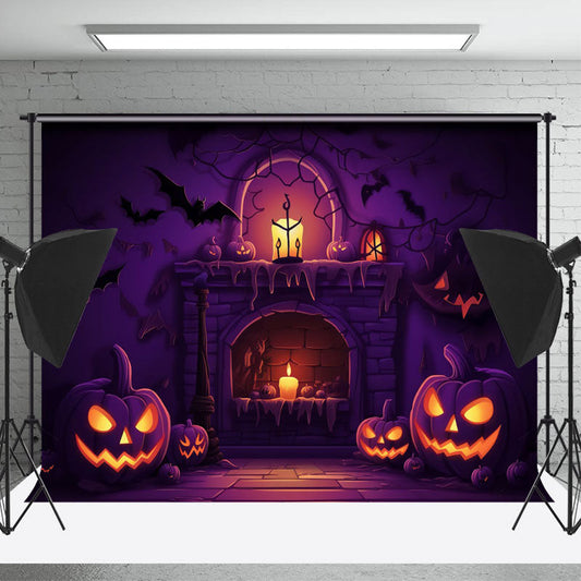 Lofaris Halloween Pumpkin Candle Fireplace Portrait Backdrop