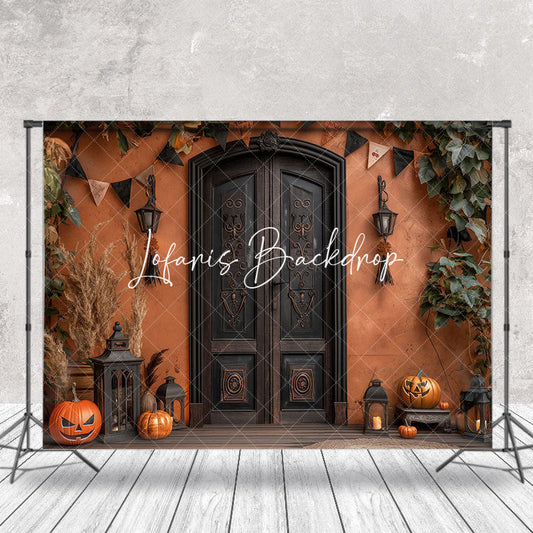 Lofaris Halloween Pumpkins Retro Door Cake Smash Backdrop
