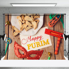 Lofaris Hamantashen Masks Wooden Happy Purim Party Backdrop