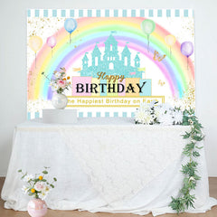Lofaris Happiest Birthday On The Earth Rainbow Castle Backdrop