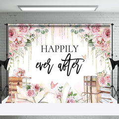 Lofaris Happily Ever After Floral Books Backdrop For Wedding