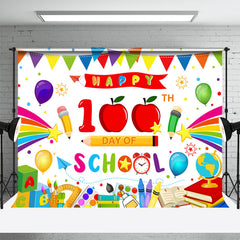 Lofaris Happy 100th Day Cartoon Pen Back To School Backdrop