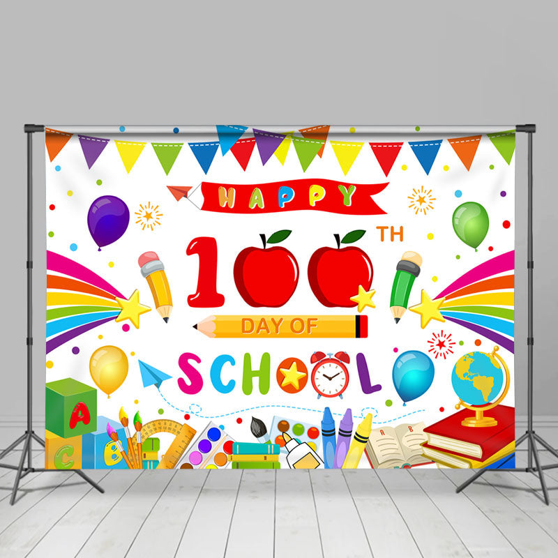 Lofaris Happy 100th Day Cartoon Pen Back To School Backdrop