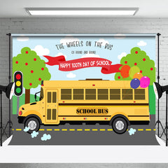 Lofaris Happy 100th Day Of School Yellow Bus Tree Backdrop