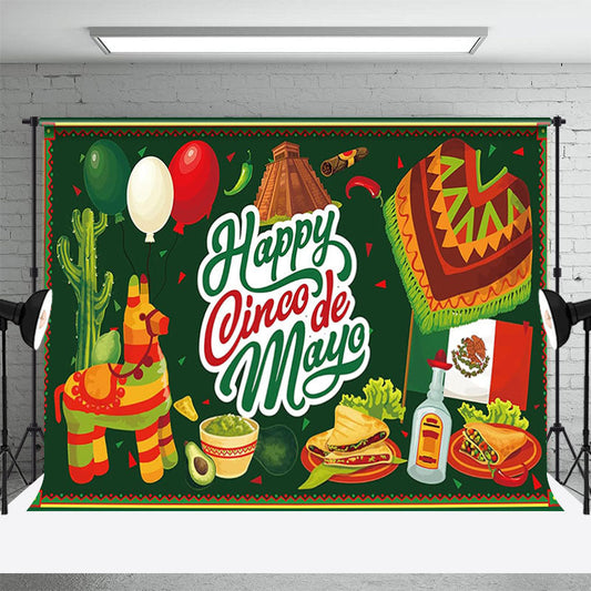 Lofaris Happy Cinco De Mayo Green Mexican Fiesta Backdrop