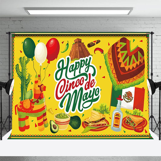 Lofaris Happy Cinco De Mayo Yellow Mexico Fiesta Backdrop