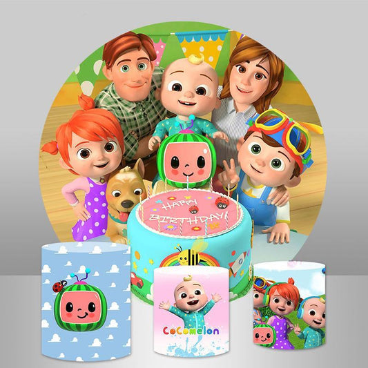 (Ship In 24HR) Happy Family Birthday Party Decoration Round Backdrop