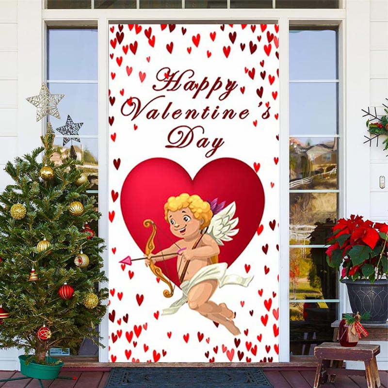 Lofaris Happy Valentines Day Cupid Hearts White Door Cover